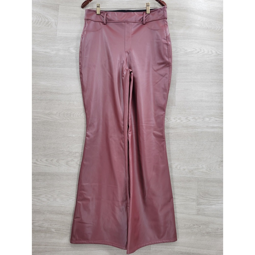 Halara High Waisted PU Fleece Flare Pants Women's Large Burgundy NWT Pockets